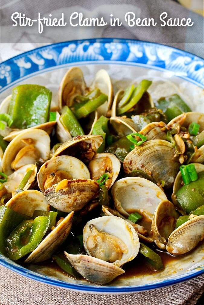 Stir-Fried Clams in Bean Sauce with Chilies and Green Peppers in a bowl