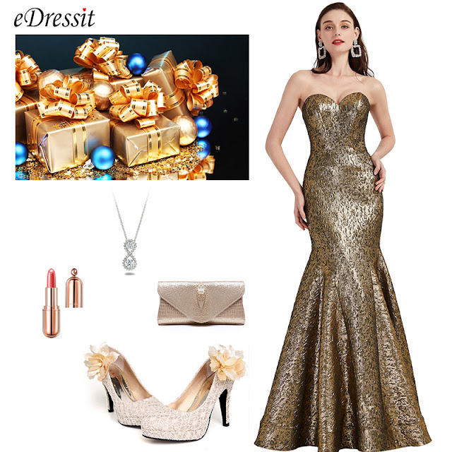 strapless sweetheart golden mermaid evening gown