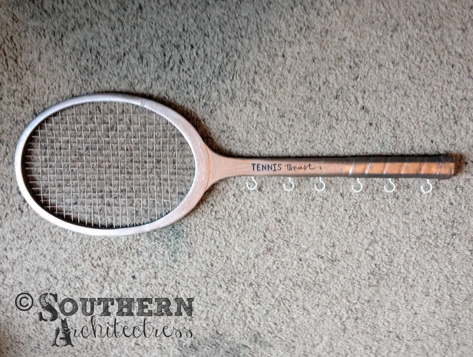 Southern Architectress DIY Vintage Tennis Racket Wall Organizer