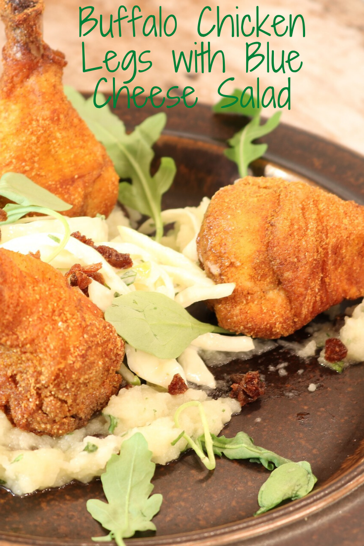 Buffalo Chicken Legs with Blue Cheese Salad