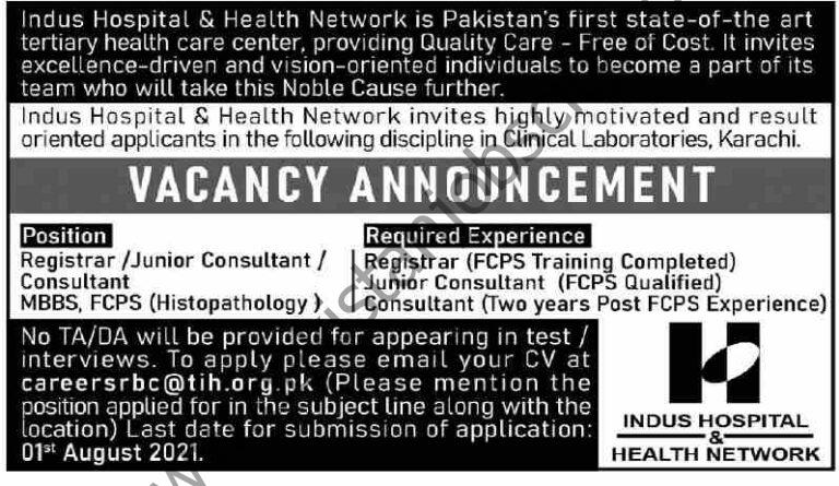 Jobs in Indus Hospital & Health Network