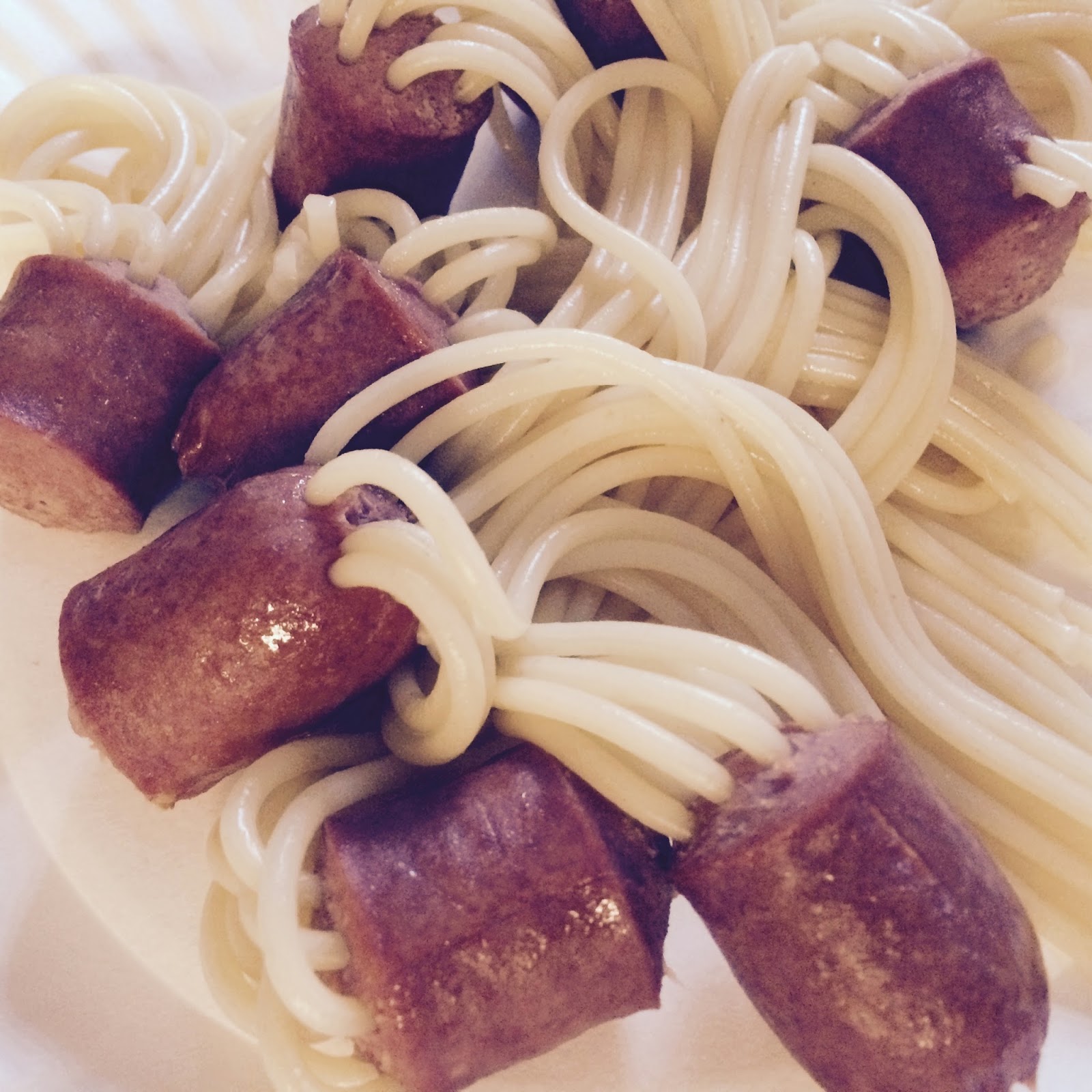 Hotdogs with Spaghetti Noodle Hair