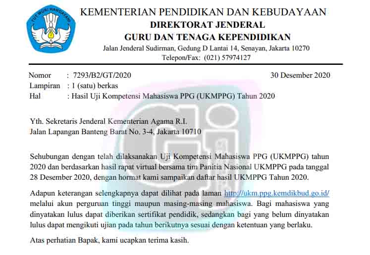 Hasil Uji Kompetensi Mahasiswa PPG (UKMPPG) Tahun 2020