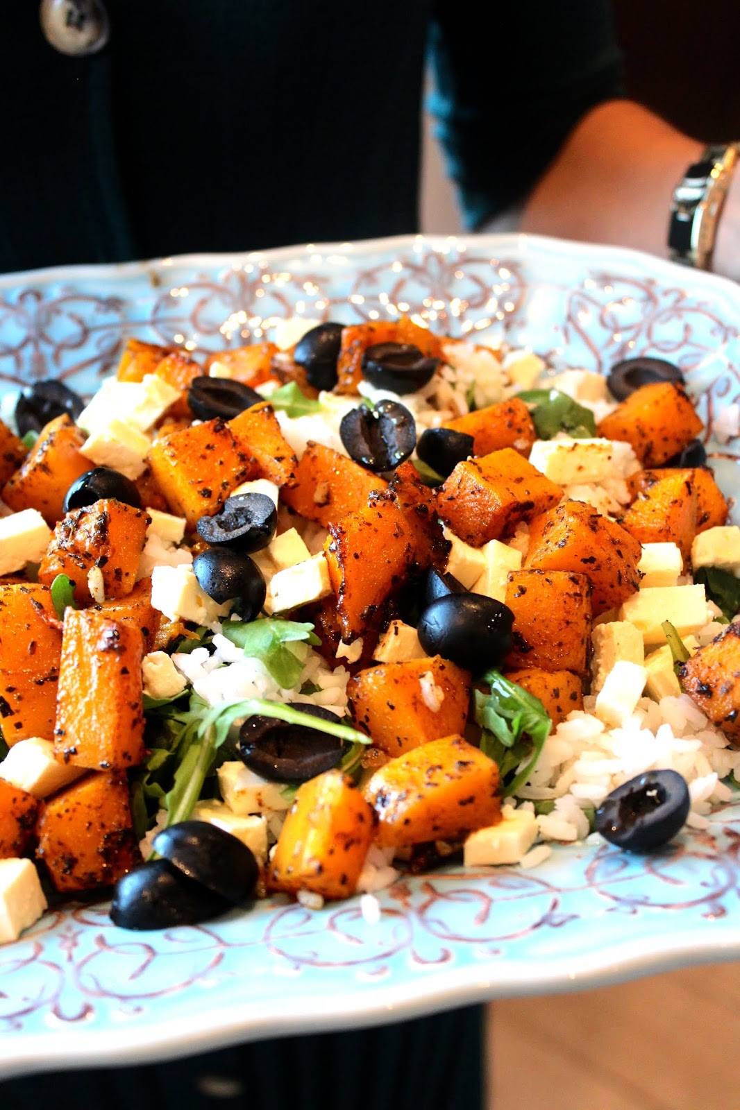 Salada de Abóbora Assada, Rucula e Feta com Arroz