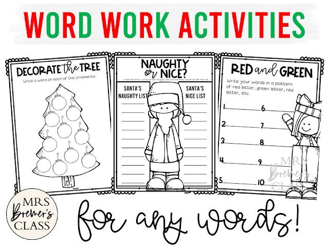 Christmas Holiday themed spelling word work activities for ANY words in Kindergarten First Grade Second Grade Third Grade