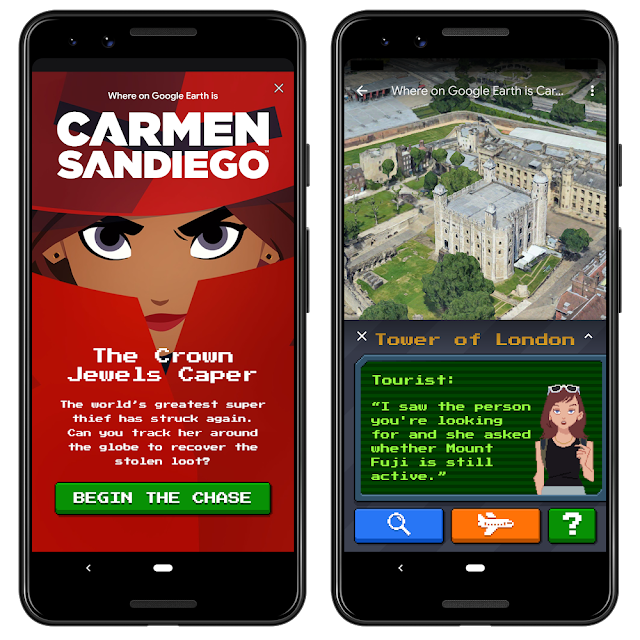 Smartphone, das das Carmen Sandiego Spiel zeigt