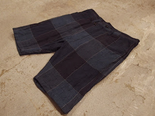 ts(s) slant fly front work shorts block plaid linen cotton dobby cloth