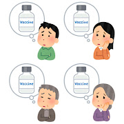 いろいろなワクチンの心配をする人のイラスト