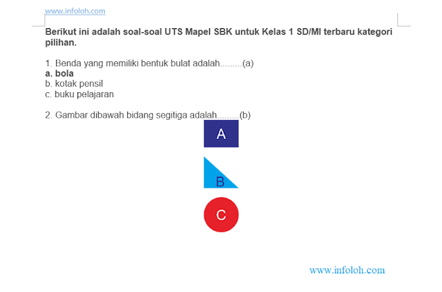 Soal UTS SBK Kelas 1 SD/MI Semester 1 Kurikulum 2013