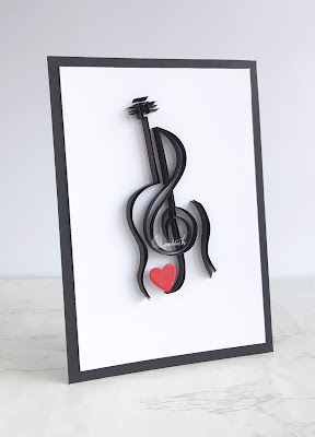 Quilling, Quillish, CAS card, CAS-ual Fridays stamp - Big treble, Edge work quilling, cards by Ishani, guitar quilling, music quilling