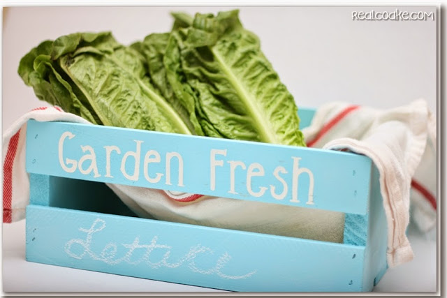 Chalkboard Paint Ideas ~ turning a crate into a place to store and label fresh veggies. #ChalkboardPaint #Crafts #GiftIdeas #RealCoake