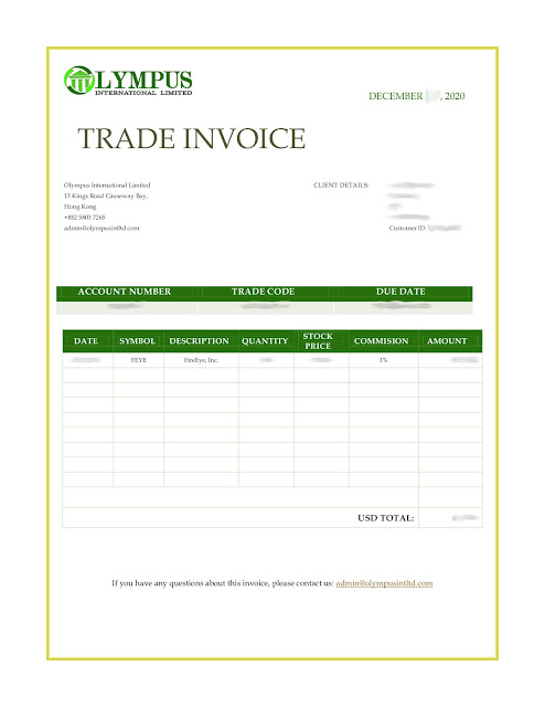 Olympus trade invoice