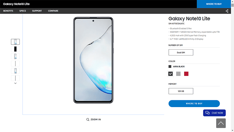 The listing at Samsung's PH website