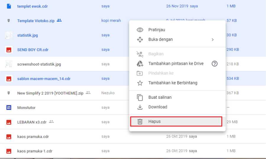 Cara Menghapus File di Google Drive