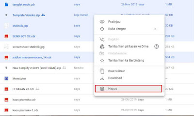 3. hapus file tersebut dengan cara klik kanan >> lalu klik hapus.