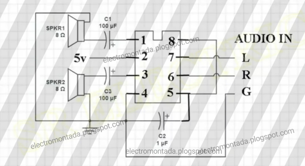 دائرة مكبر صوت بإستعمال TDA2822 | Amplifier circuit