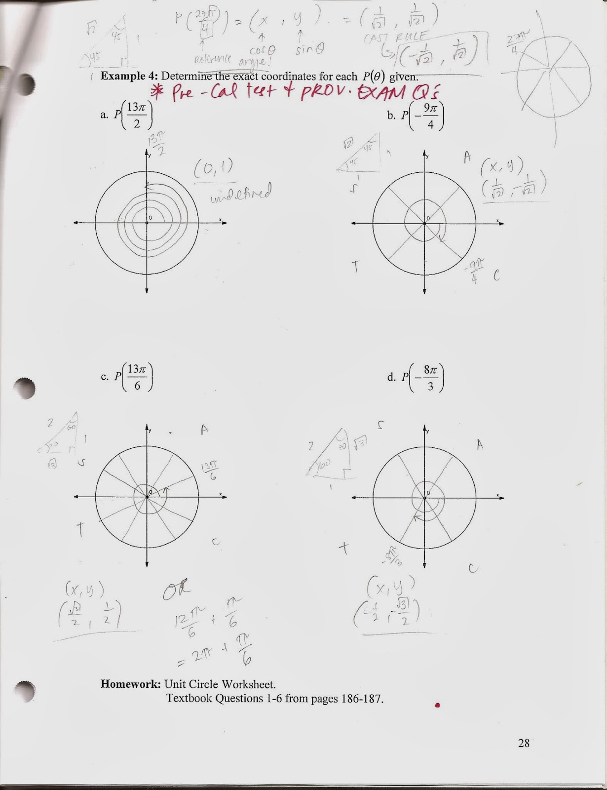 Pre-Calculus 40S Fall 2013: Special Angles, Multiples, and Patterns