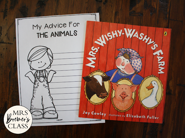 Mrs Wishy Washy's Farm book study activities unit with Common Core aligned literacy companion activities and a class book for Kindergarten and First Grade