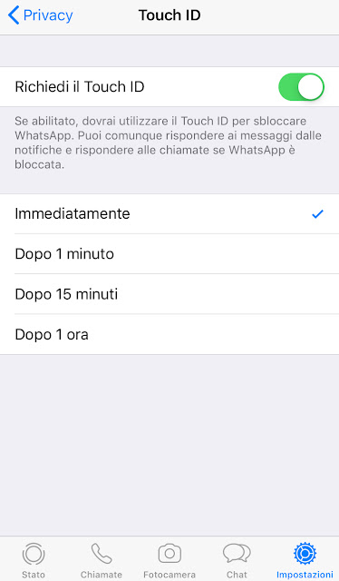 WhatsApp Impostazioni del Touch ID