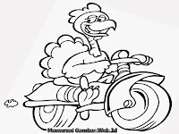 Mewarnai Gambar Sepeda Motor Kartun Ayam Naik Karikatur