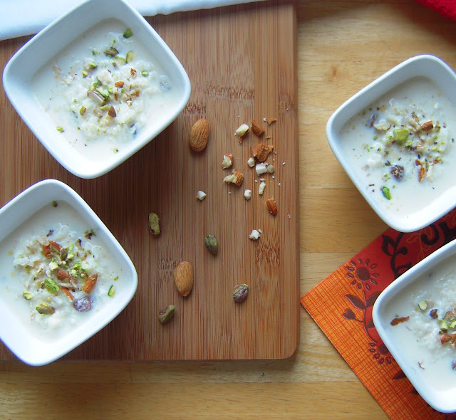 Kheer is an Indian rice milk-based pudding.It is flavoured with cardamom and saffron and is garnished with nuts. Find my kheer recipe here.