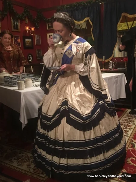 Queen Victoria sips tea at The Great Dickens Christmas Fair in San Francisco