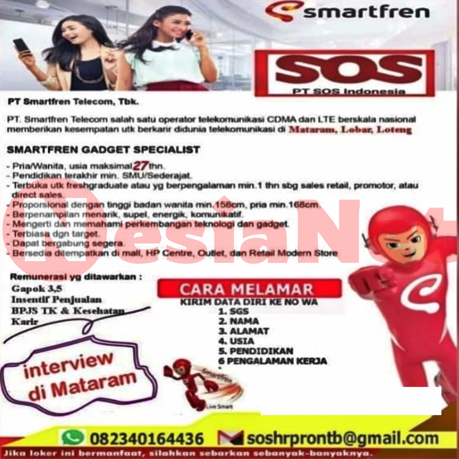 Lowongan Kerja PT Sos Indonesia (Smartfren) Mataram Lombok NTB - NesiaNet