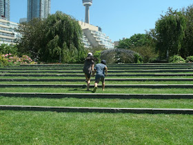 Toronto Music Garden Gigue section with kids running up stairs by garden muses: a Toronto gardening blog