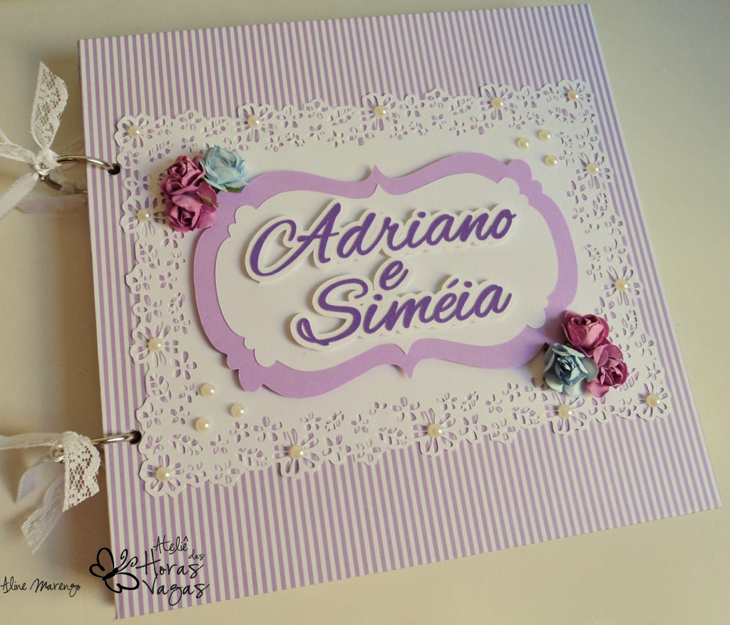álbum livro de mensagens assinaturas artesanal casamento delicado romântico floral lilás branco scrapbooking scrap