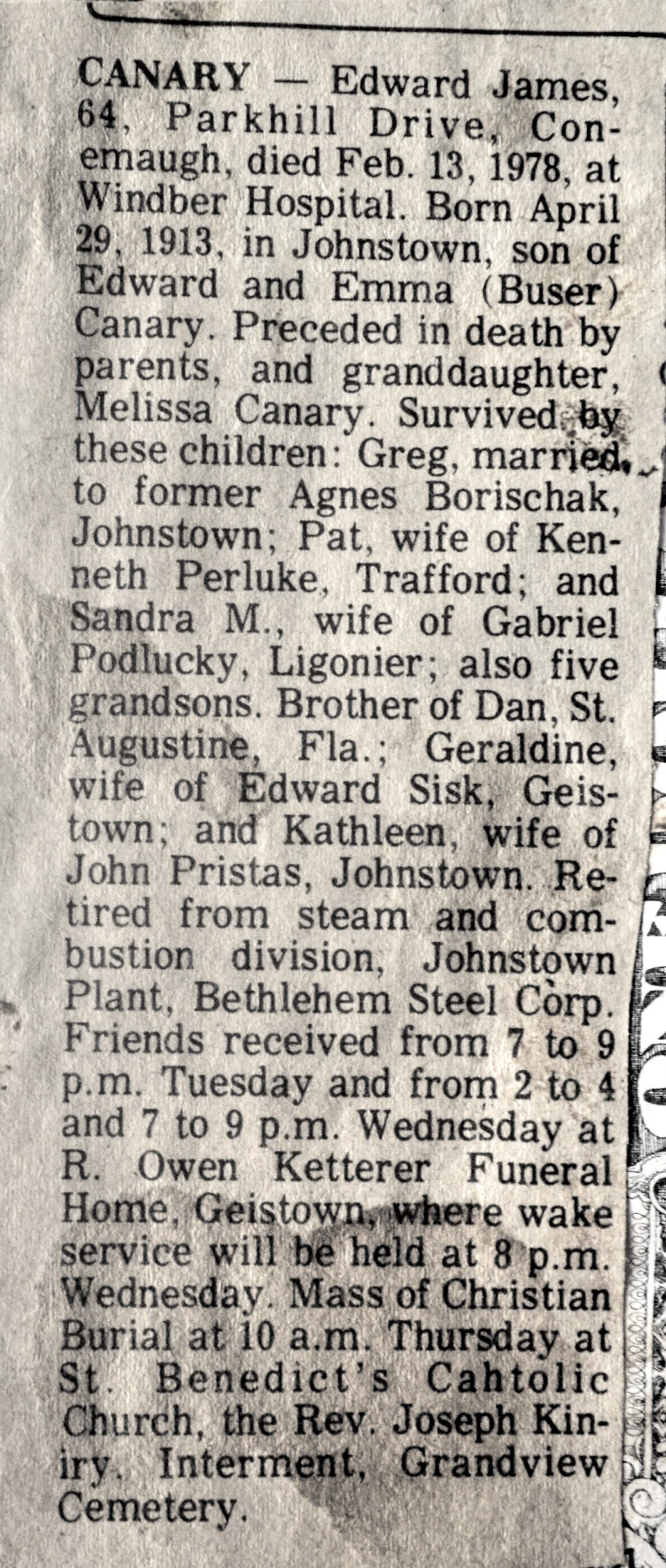 Vintage Johnstown Some Obits from 1978