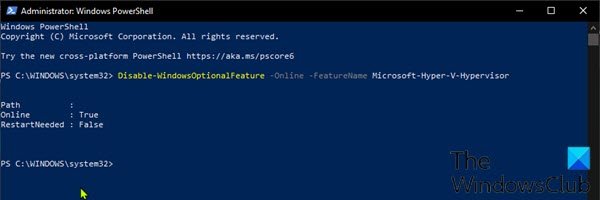 Deshabilitar Hyper-V a través de PowerShell