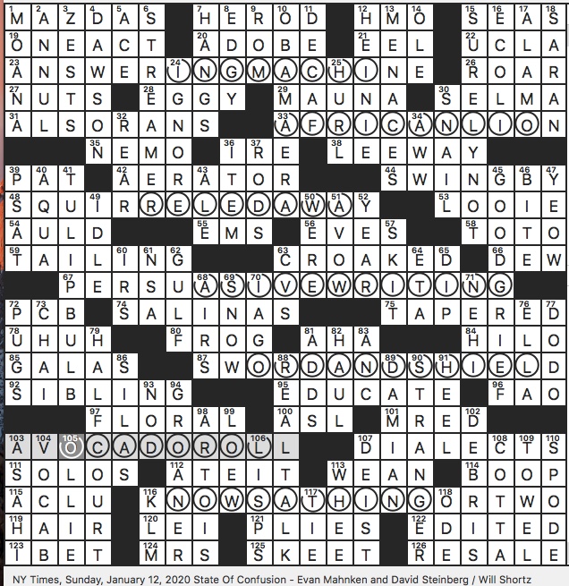 0119-20 NY Times Crossword 19 Jan 20, Sunday 