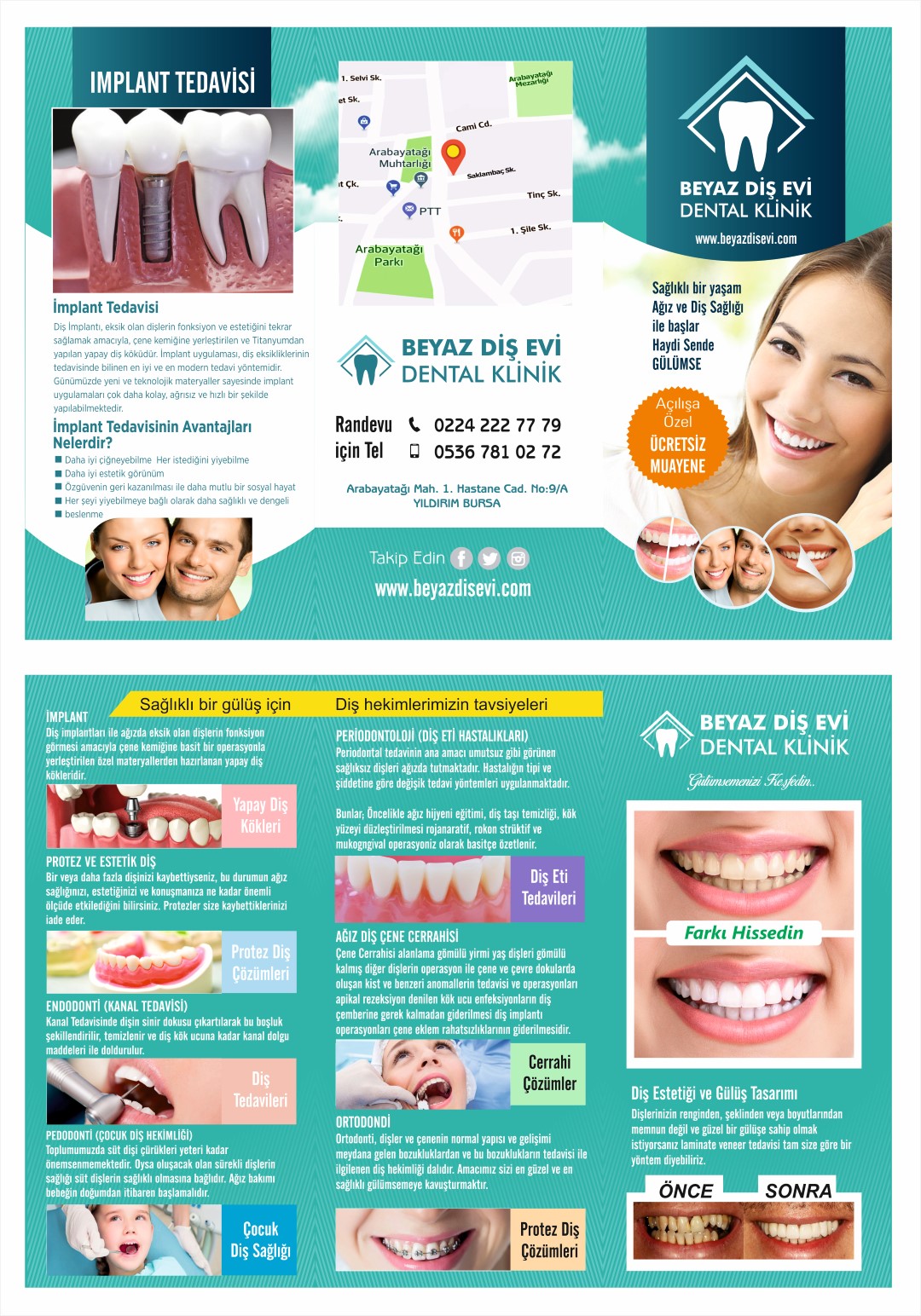 Diş Polikliniği, Diş Kliniği, Dental Tedavi Broşür Tasarım Örneği