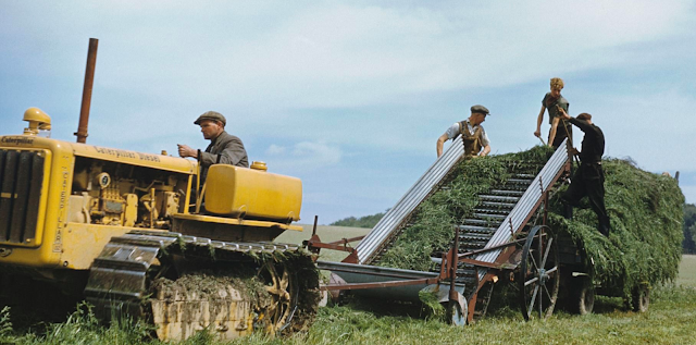 Farmers cutting grass color photos of World War II worldwartwo.filminspector.com