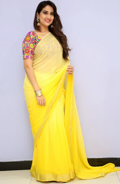 South Indian TV Actress Manjusha Stills In Traditional Yellow Saree 15