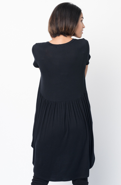 Shop for Black Tee tunic dress u neck and a full skirt Online - $44 - on caralase.com