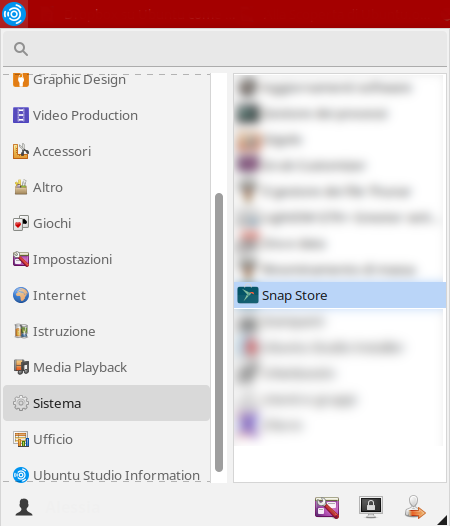 Menù programmi Ubuntu Studio
