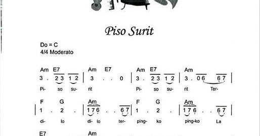 Chord Lirik Lagu Batak: Partitur Lagu Piso Surit Chord 