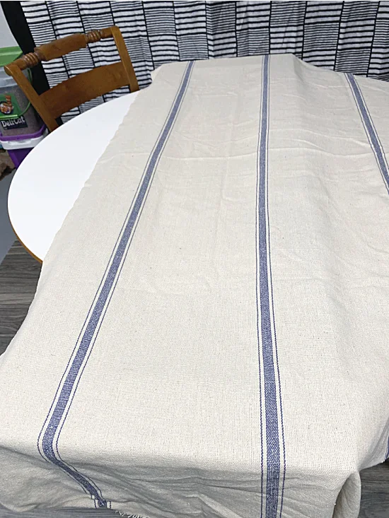 grain sack fabric with blue stripes