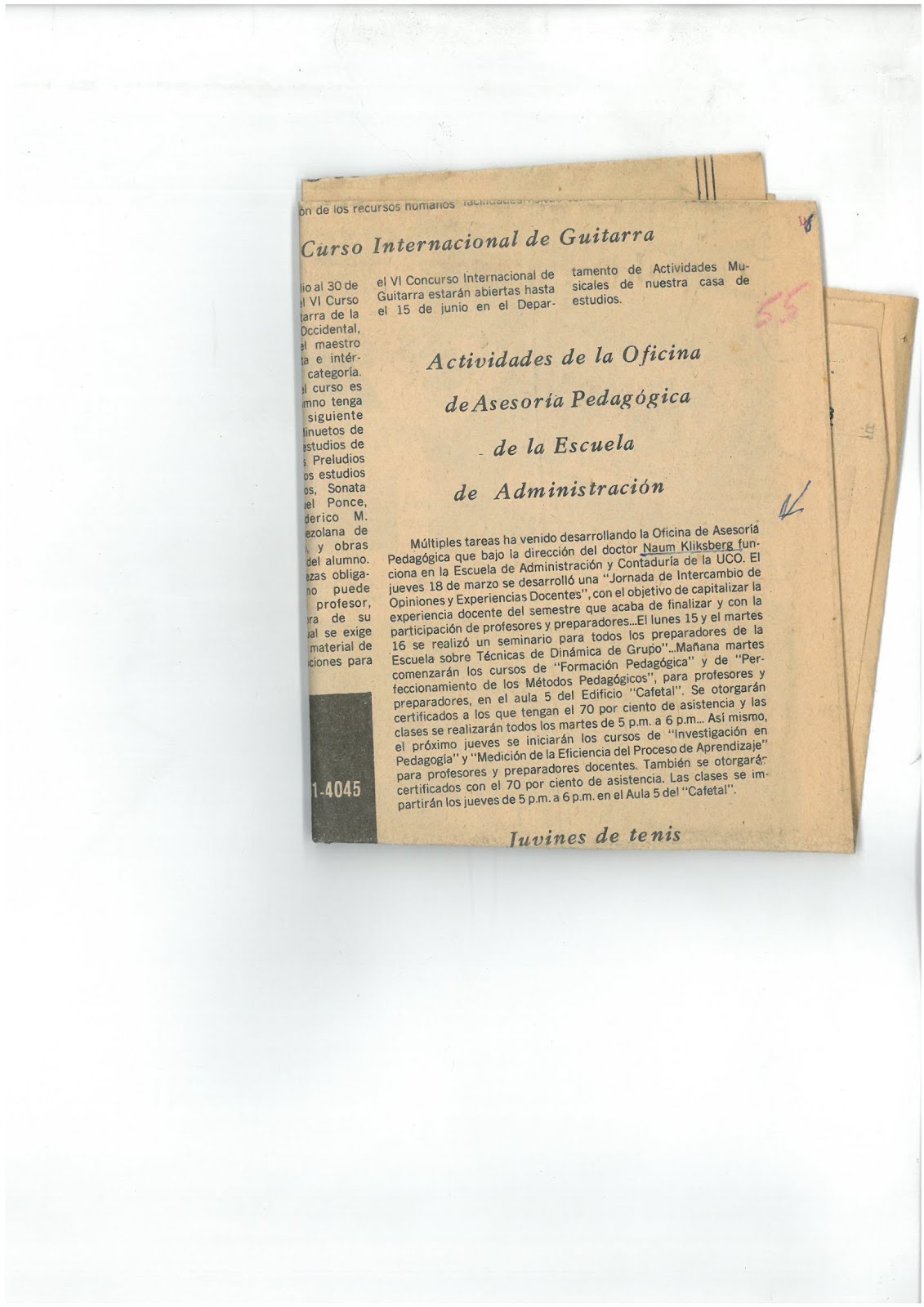 26 - PERIODICO EL IMPULSO, VENEZUELA, 22/03/1976 NAUM KLIKSBERG CONSTITUYÓ EN VARIAS UNIVERSIDADES