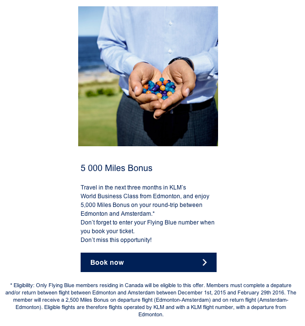 KLM 5,000 Bonus Flying Blue Miles in Business Class between Edmonton and Amsterdam Rewards Canada KLM 5,000 Bonus Flying Blue Miles in Business Class between Edmonton and Amsterdam Rewards Canada