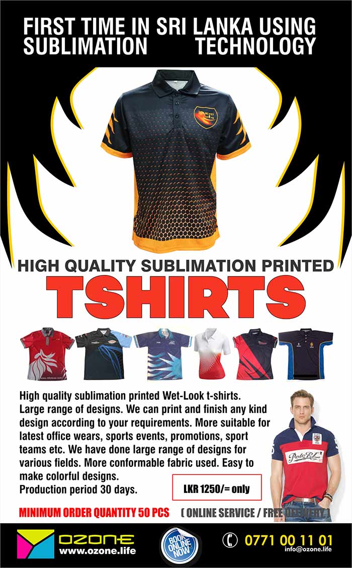 High quality sublimation printed Wet-Look t-shirts.  Large range of designs. We can print and finish any kind design according to your requirements. More suitable for latest office wears, sports events, promotions, sport teams etc. We have done large range of designs for various fields. More conformable fabric used. Easy to make colorful designs.  Production period 30 days.    Delivery with in 30 days   