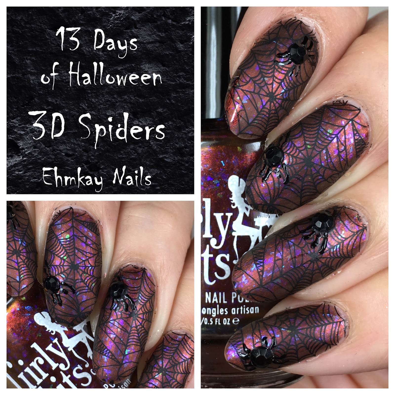 Ehmkay Nails 13 Days Of Halloween 3d Spiders With Girly Bits Pumpkin Sumthin