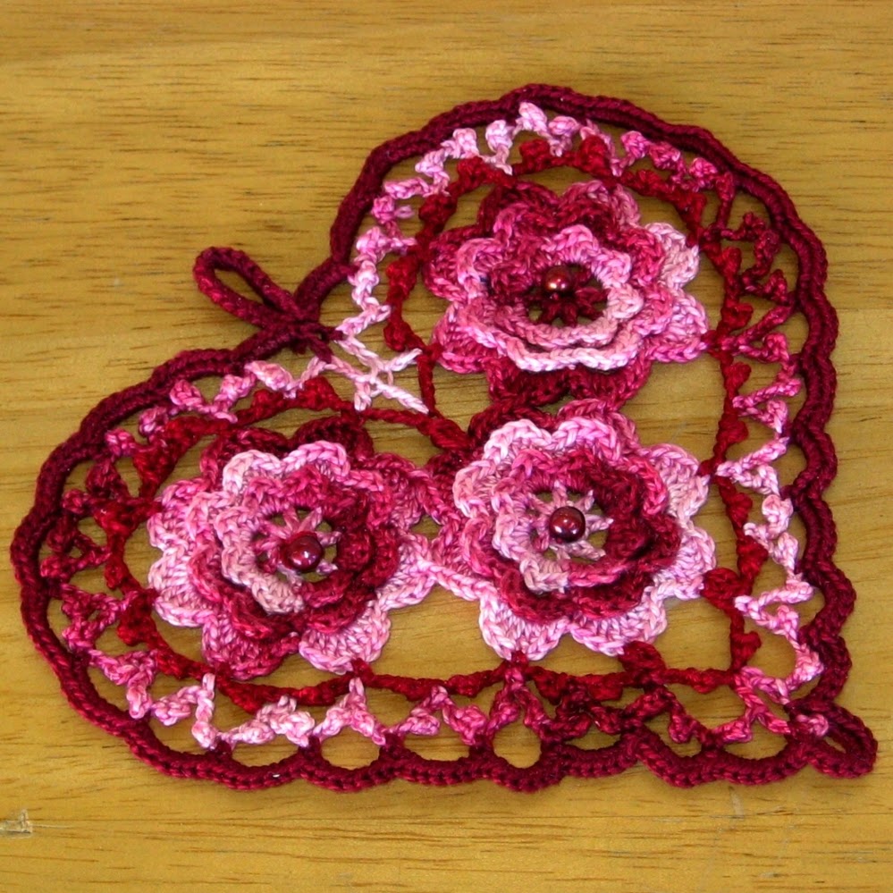 RSSDesignsInFiber Newest Irish Crochet Lace Heart In Marsala Reds!