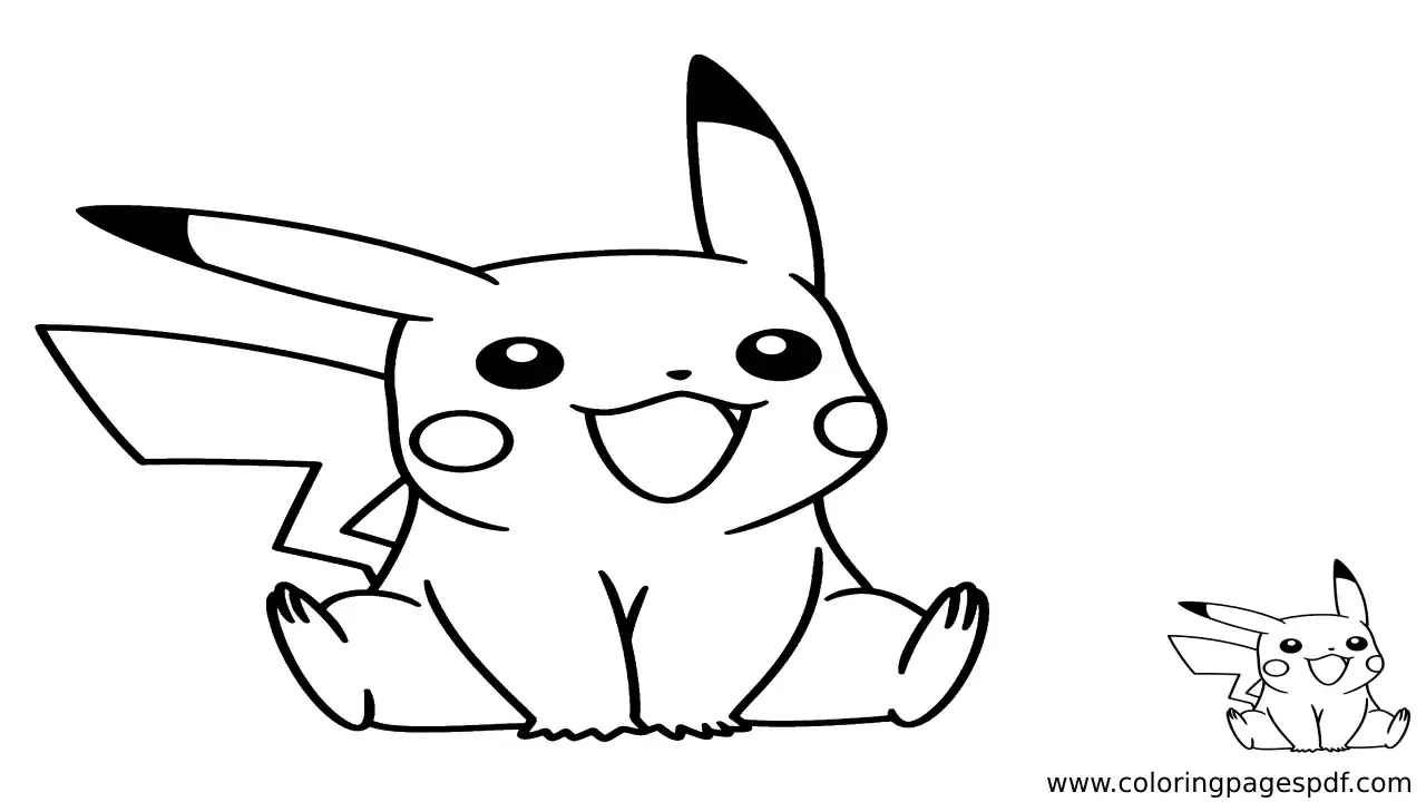 Coloring Page Of A Happy Pikachu Sitting