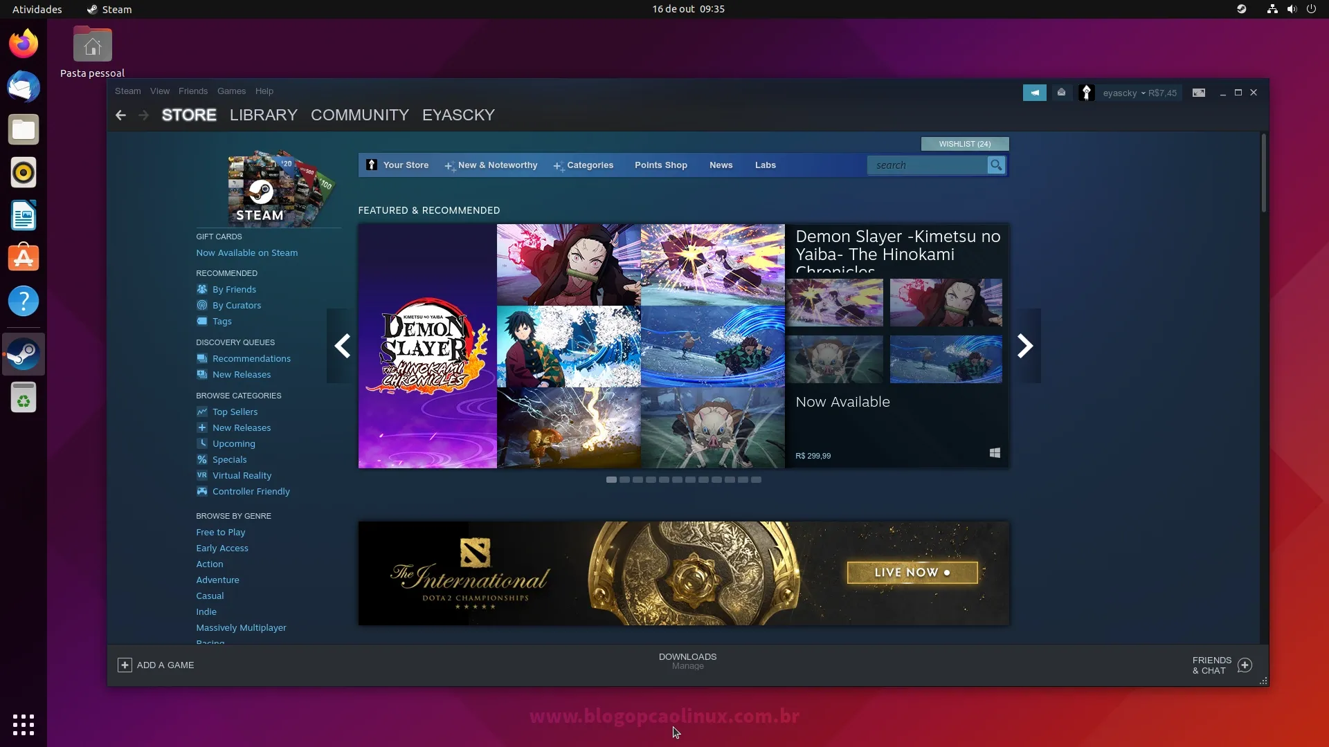 Cliente Steam executando no Ubuntu 21.10 (Impish Indri)