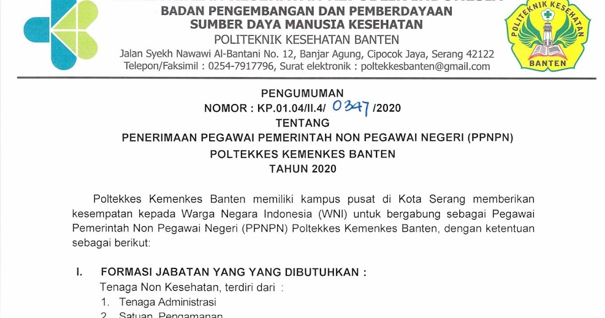 Lowongan Kerja Non PNS Poltekes Kemenkes - Lowongan Kerja BUMN CPNS
