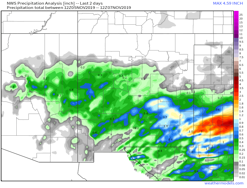 New Mexico & West Texas 2Day Rainfall Totals.