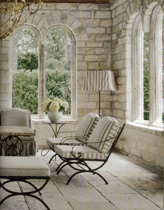 Magnificent stone pool house constructed with reclaimed ancient stone in Houston - design by Pamela Pierce. #oldworldstyle #frenchcountry #frenchstone #pamelapierce