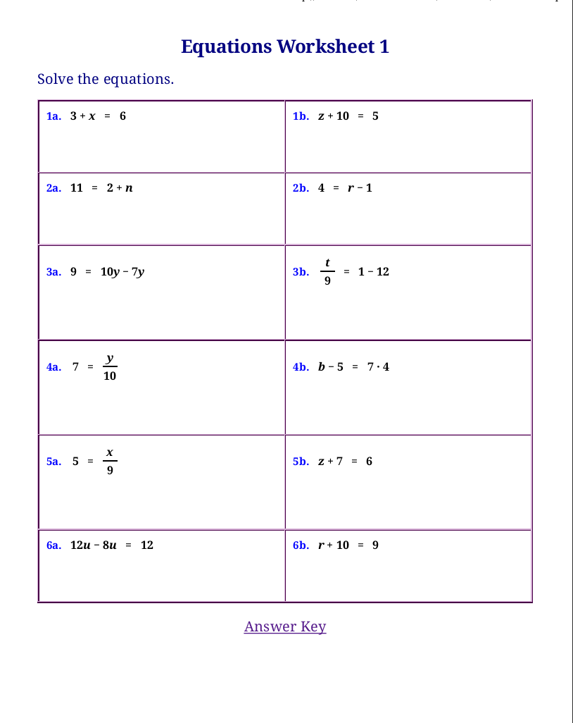 Linear Equation Worksheet With Answers